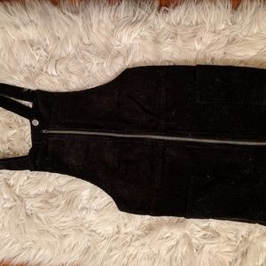 Corduroy black zip up overall dress